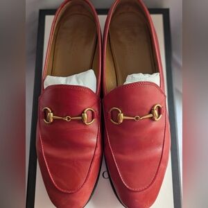 Gucci Red Leather Horsebit Slip-On Loafers - Women's